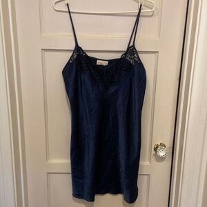 VINTAGE Inner Most Midnight Blue SATIN LACE CHEMISE SLIP BABYDOLL LINGERIE SZ L